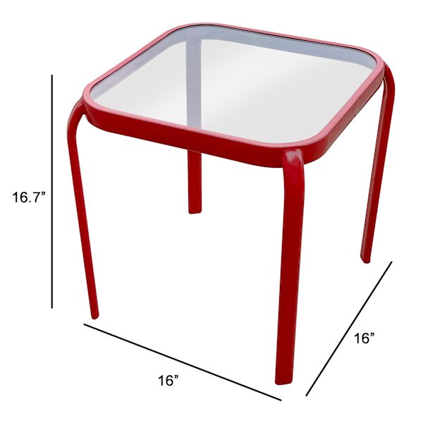 Red Steel Square Patio Table, 16"