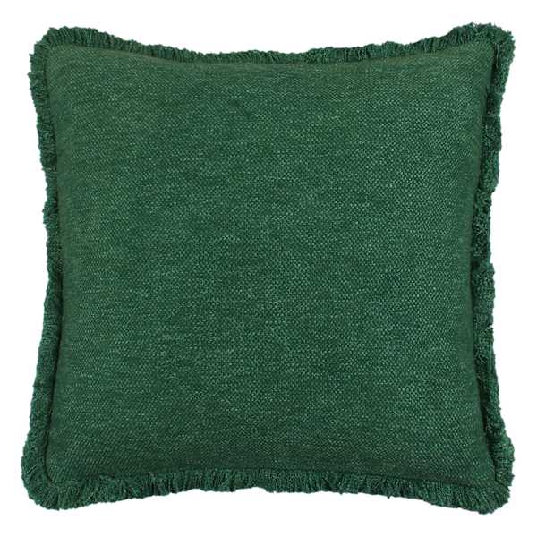 Found & Fable Dark Green Solid Woven Fringe Outdoor Throw Pillow, 18"