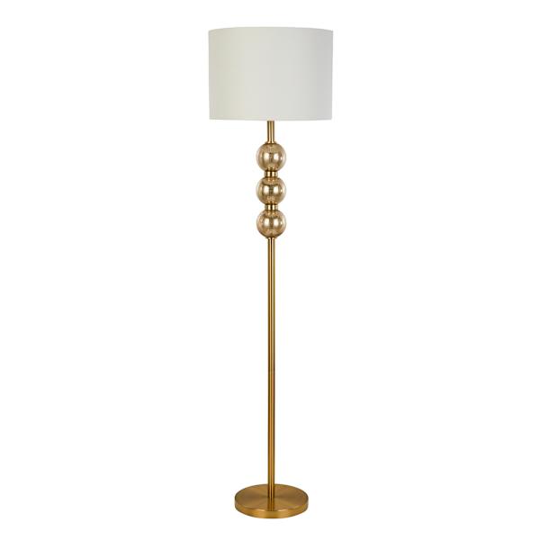 Providence Brass Stacked Orb Floor Lamp with White Fabric Drum Shade, 60"