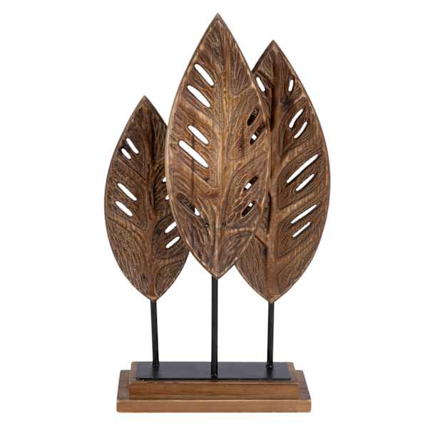 Found & Fable Wooden Leaf Statue on Stand, 15.9"
