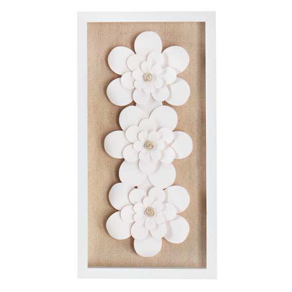 Honeybloom Glass Framed White Magnolias Shadow Box, 13x25