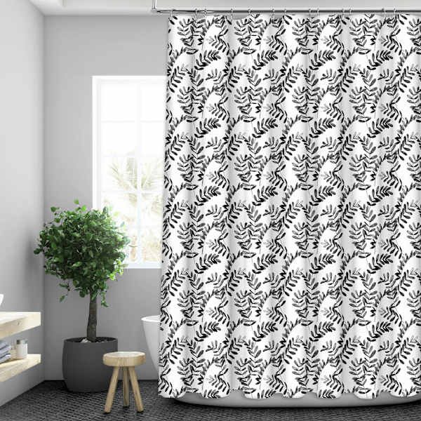 13-Piece Black Bethany Print Shower Curtain Set, 70x72