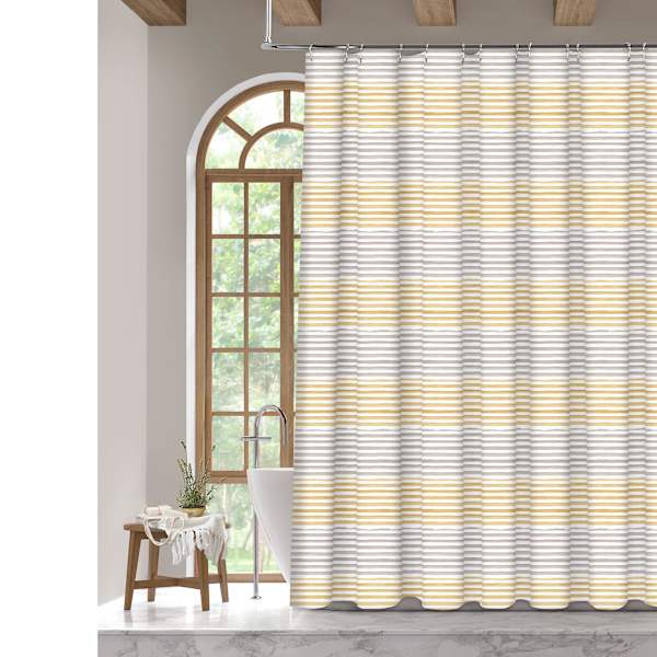 13-Piece Gold Verona Striped Shower Curtain Set, 72"
