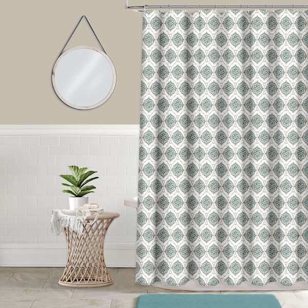 13-Piece Teal Tile Print Shower Curtain Set, 72"