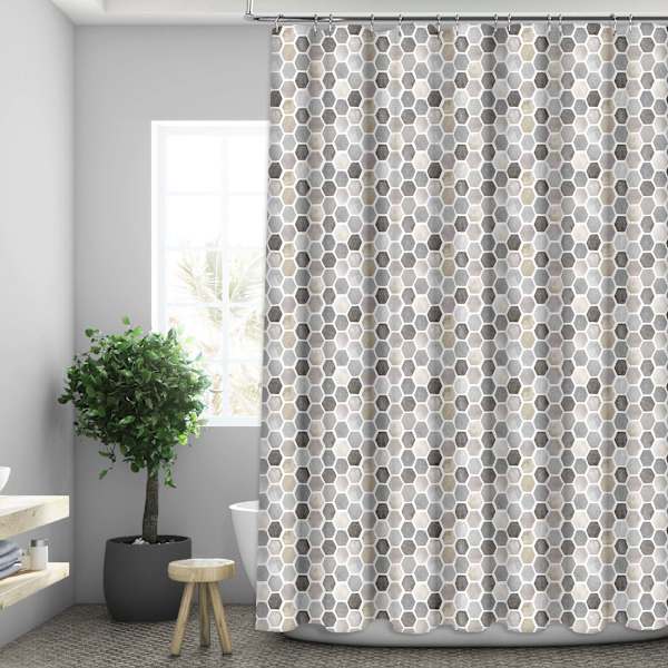 13-Piece Grey Pebble Print Shower Curtain Set, 72"