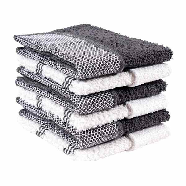 Set of 6 Terry Dish Cloths with Scrubber, 12"