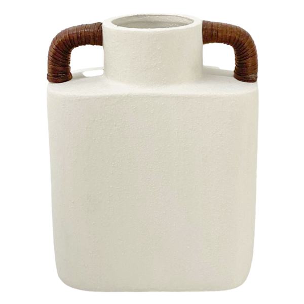 Found & Fable White Vase with Wrapped Handles, 8.3"