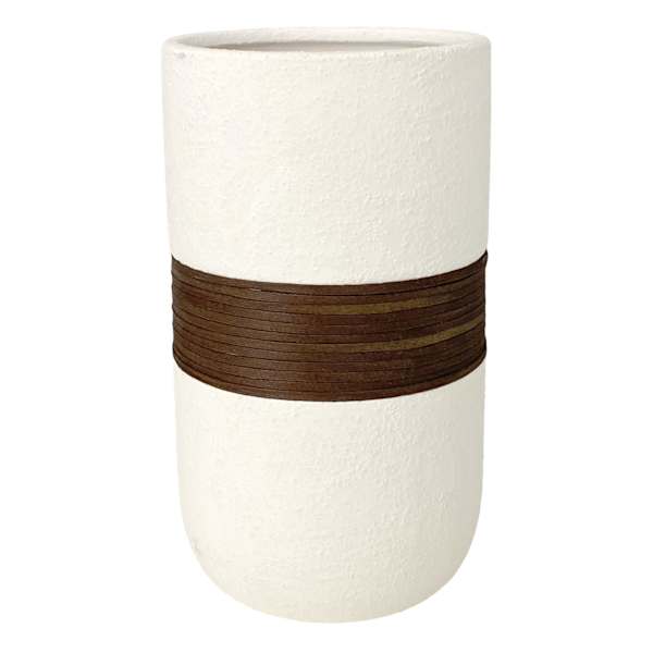 Found & Fable White Vase With Wood Band Vase, 8"