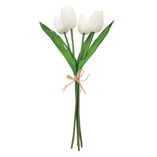 White Real Feel Tulip Floral Bush, 16"