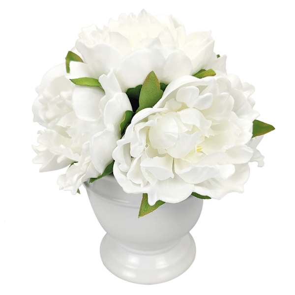 Providence White Real Feel Peony Arrangement in Ceramic Pot, 9"