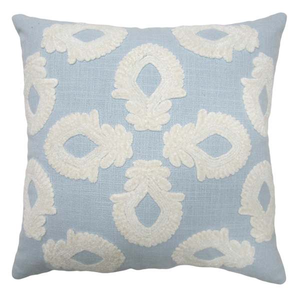 Providence Blue Cotton Embroidered Vintage Design Throw Pillow, 18"
