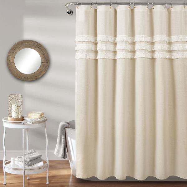 Found & Fable Neutral Ciel Tassel Shower Curtain, 72"