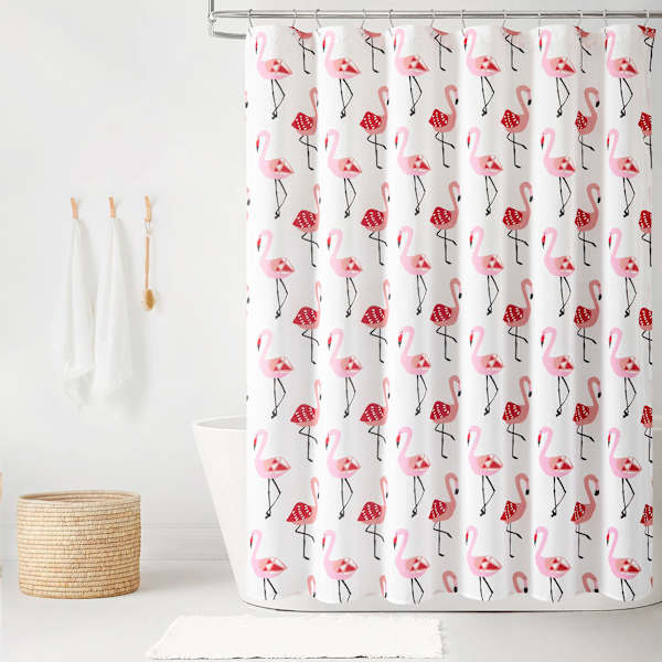13-Piece Flamingos Pink Shower Curtain Set, 72"