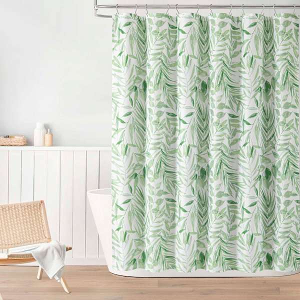 13-Pece Green Palmyra Leaf Shower Curtain Set, 72"