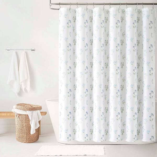13-Piece Blue & Green Prairie Floral Shower Curtain Set, 72"