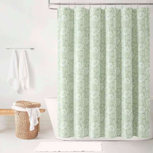 13-Piece Sage Suma Floral Shower Curtain Set, 72"