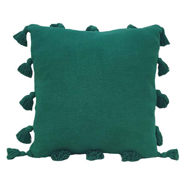 Found & Fable Green Linen Throw Pillow with Tassels, 18"