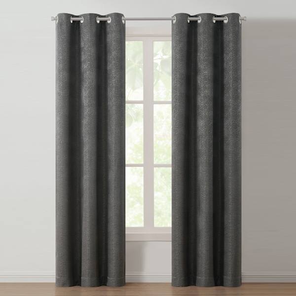 Lennon Black Pearl Woven Blackout Grommet Curtain Panel, 84"