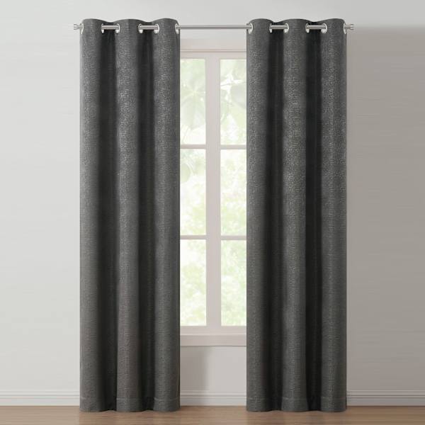 Lennon Black Pearl Woven Blackout Grommet Curtain Panel, 96"