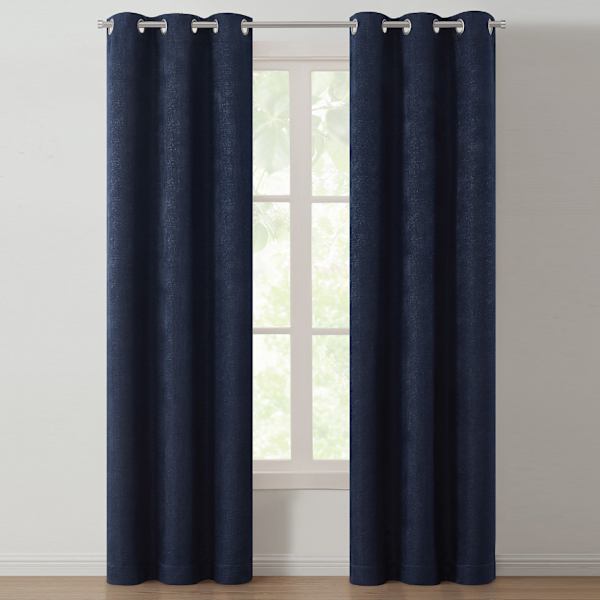 Lennon Peacoat Blue Woven Blackout Grommet Curtain Panel, 84"