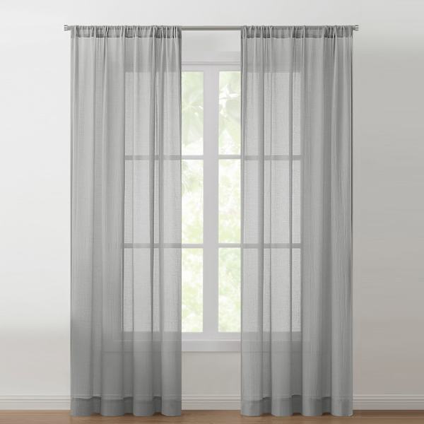 Lyra Grey Sheer Rod Pocket Curtain Panel, 84"