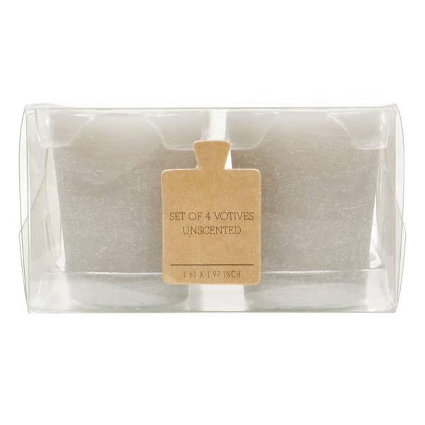 Honeybloom 4-Pack Unscented Votive Candles, Light Grey