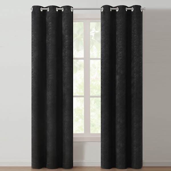 Leeds Black Woven Blackout Grommet Curtain Panel, 84"
