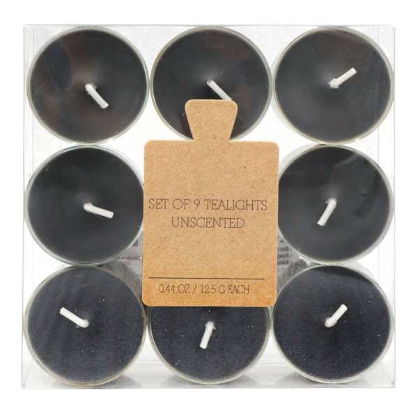 Honeybloom 9-Pack Unscented Tealight Candles, Black