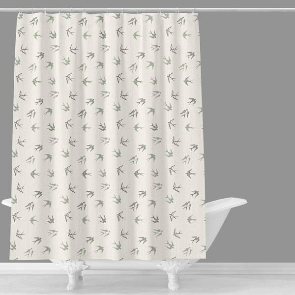 Honeybloom Sage Swallows Printed Shower Curtain, 72"