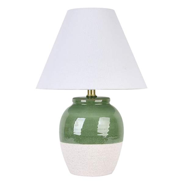 Honeybloom Green & White Ceramic Two-Toned Small Table Lamp with Shade, 17"