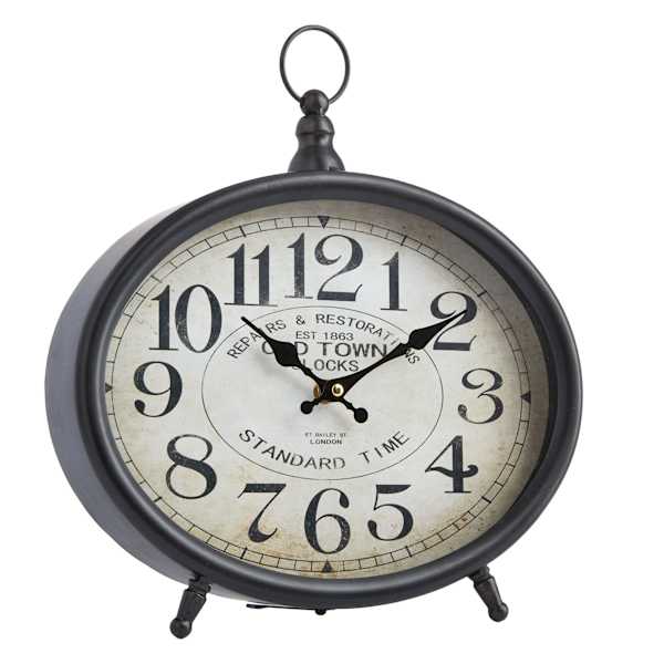 Metal Oval Black Round Tabletop Clock, 12"