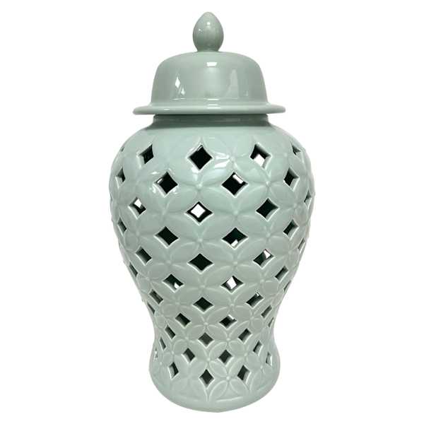 Providence Green Cutout Ceramic Jar, 15"