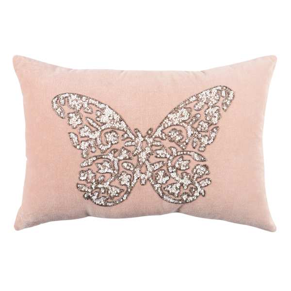 Laila Ali Pink Beaded Butterfly Throw Pillow, 14x20
