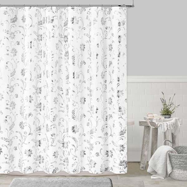 Providence Silver Floral Scroll Shower Curtain, 72"
