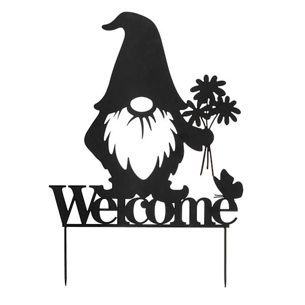 Welcome Black Metal Gnome Yard Stake, 23"