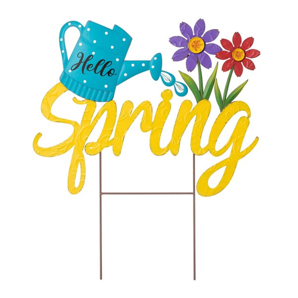 Hello Spring Yellow Metal Yard Stake, 24"