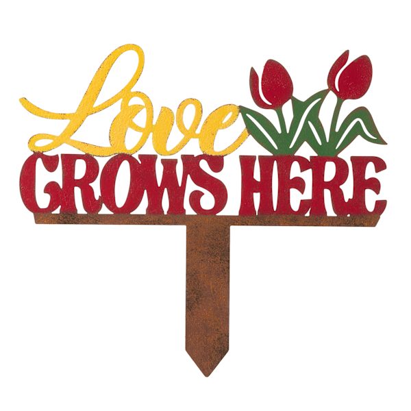 Love Grows Here Metal Yard Stake, 10"
