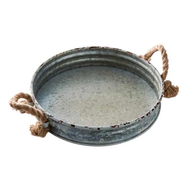 Iron Tray with Rope Handles, 13x2