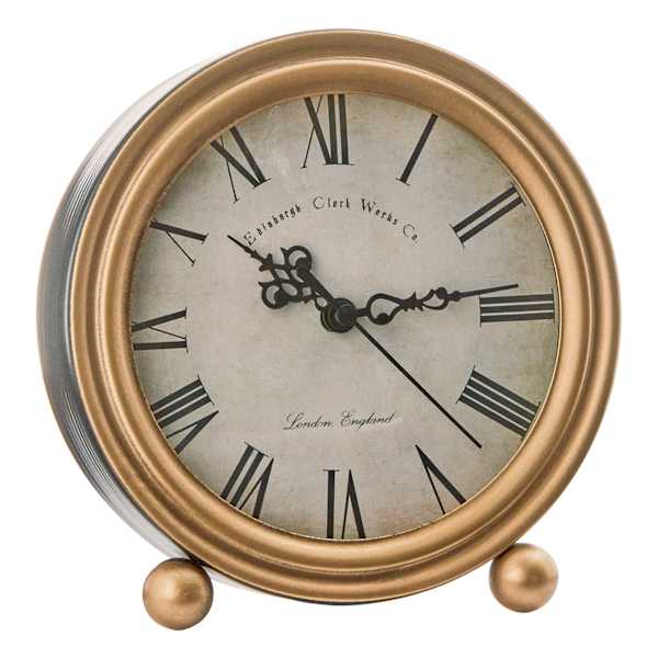 Metal with Gold Finish Round Table Clock, 6"