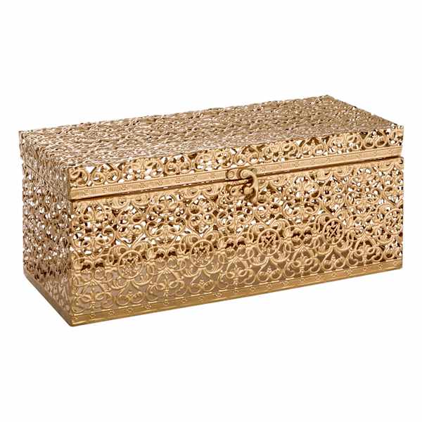 Gold Punched Metal Decorative Box, 12x5