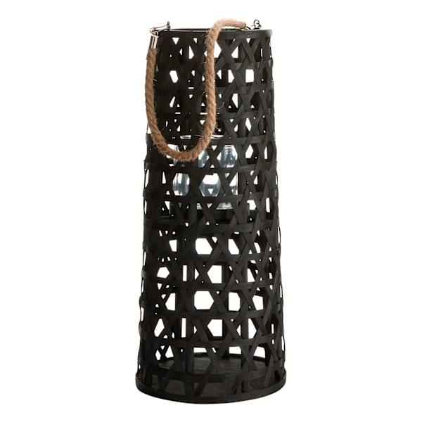 Black Wood Cutout Lantern with Rope Handle, 20"