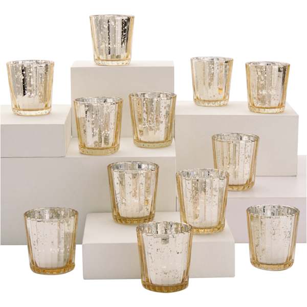 12-Pack Faceted Gold Votive Holders