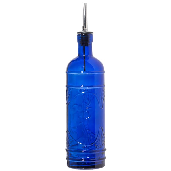 Embossed Blue Glass Oil & Vinegar Bottle