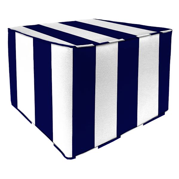 Navy Awning Striped Outdoor Pouf, 20"