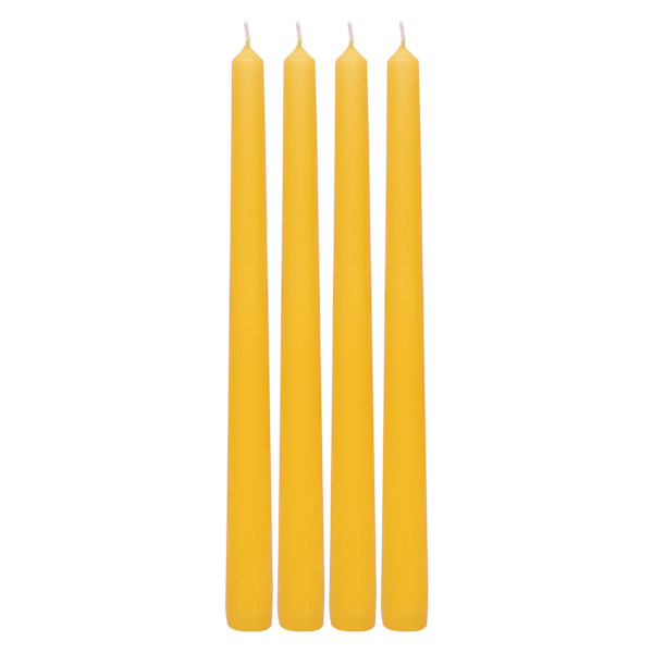 4-Pack Yellow Unscented Overdip Taper Candles, 10"
