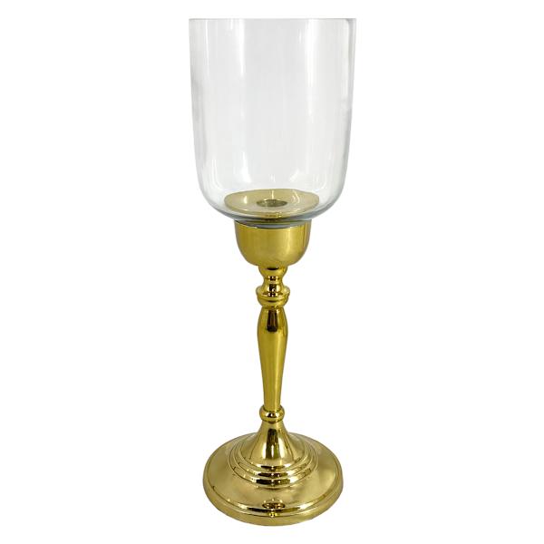 Providence Glass Hurricane with Gold Stem Candle Holder, 13"