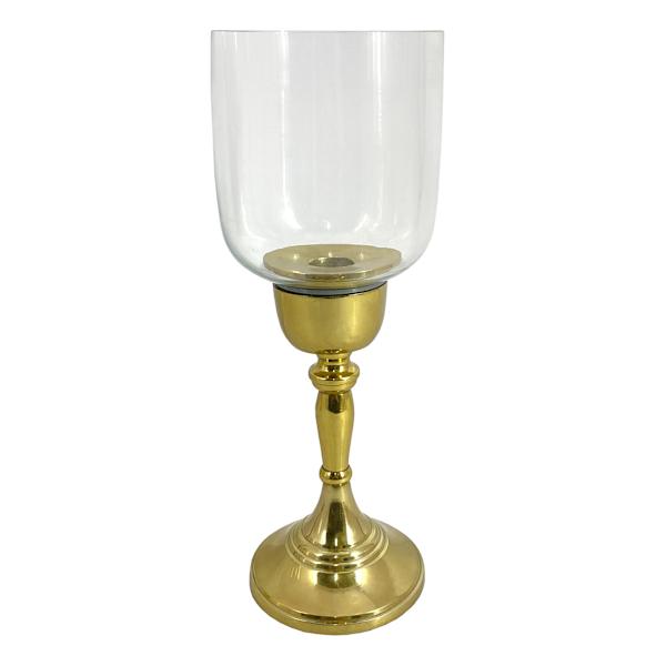 Glass Hurricane with Gold Stem Candle Holder, 10"