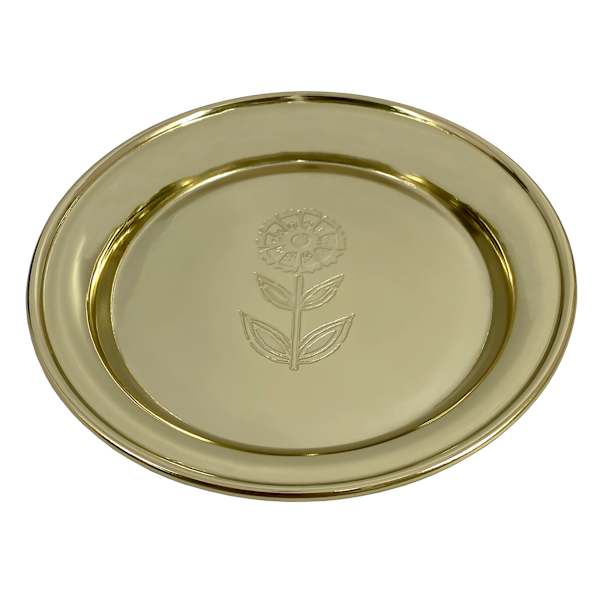 Gold Etched Flower Trinket Tray, 6"