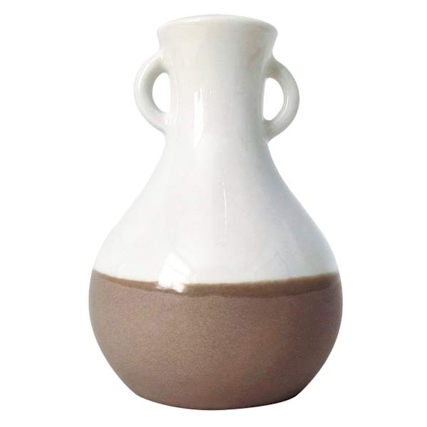 Honeybloom White Two Tone Ceramic Vase with Handles, 4.8"