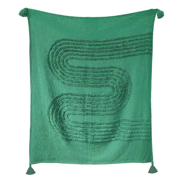 Found & Fable Green Cotton Tufted Wave Throw Blanket, 50x60